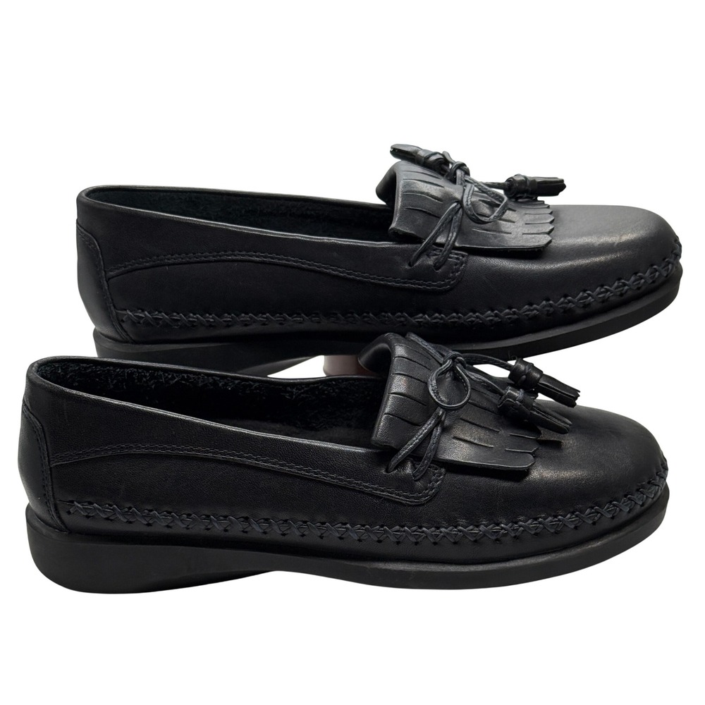Dexter Loafers‎ Women 6.5W Black Leather Kiltie Tassel Low Wedge Comfort Classic